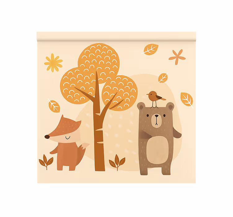 Rulou geam pentru copii animale de pădure bej - TenStickers