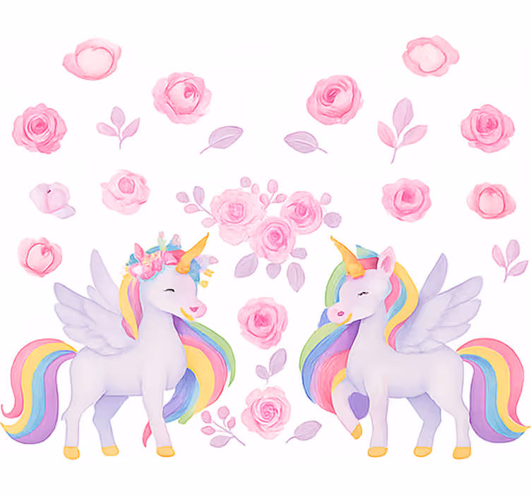 Rulou geam pentru copii unicorn roz și flori - TenStickers