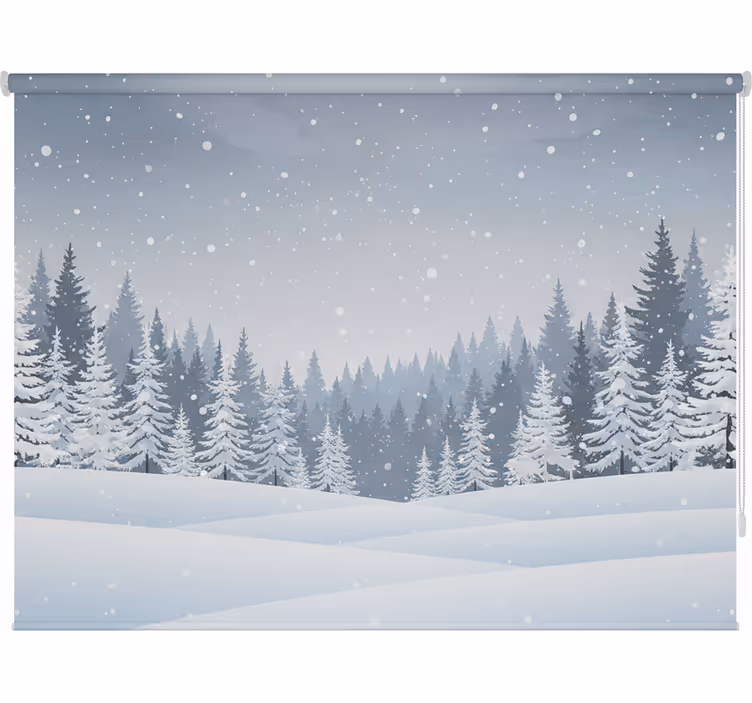 Rulou geam nordic peisaj de iarnă în pădure - TenStickers