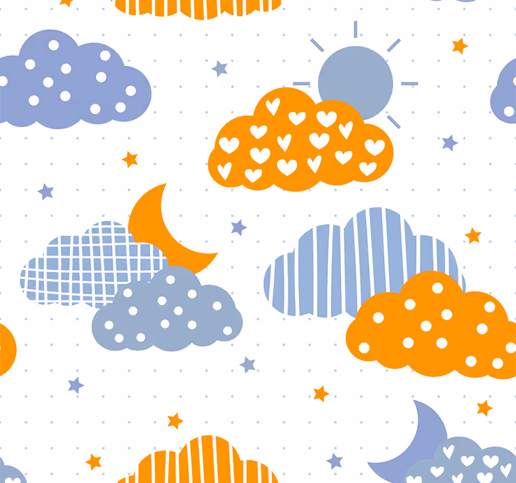 Rulou geam pentru copii nori portocalii și soare albastru - TenStickers