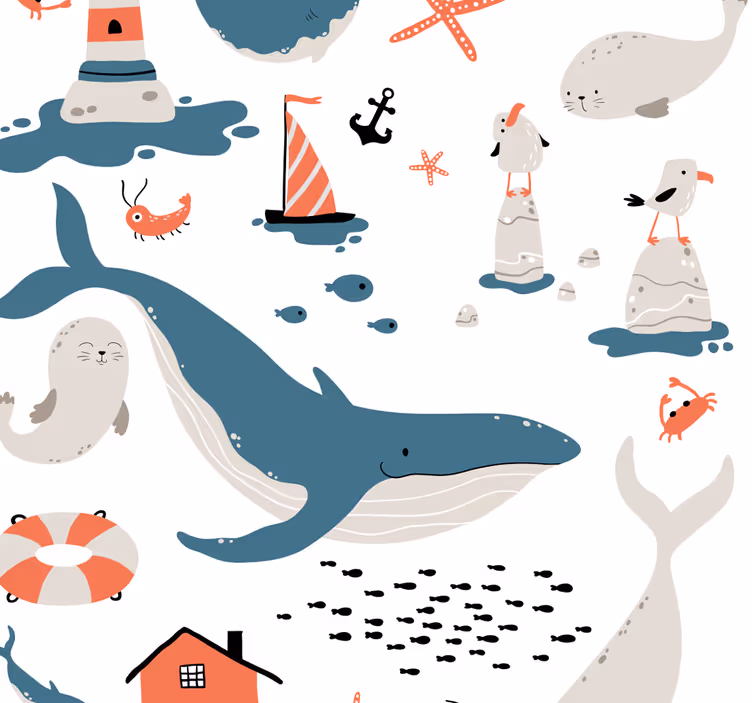 Rulou geam pentru copii cu tema balenelor oceanice - TenStickers