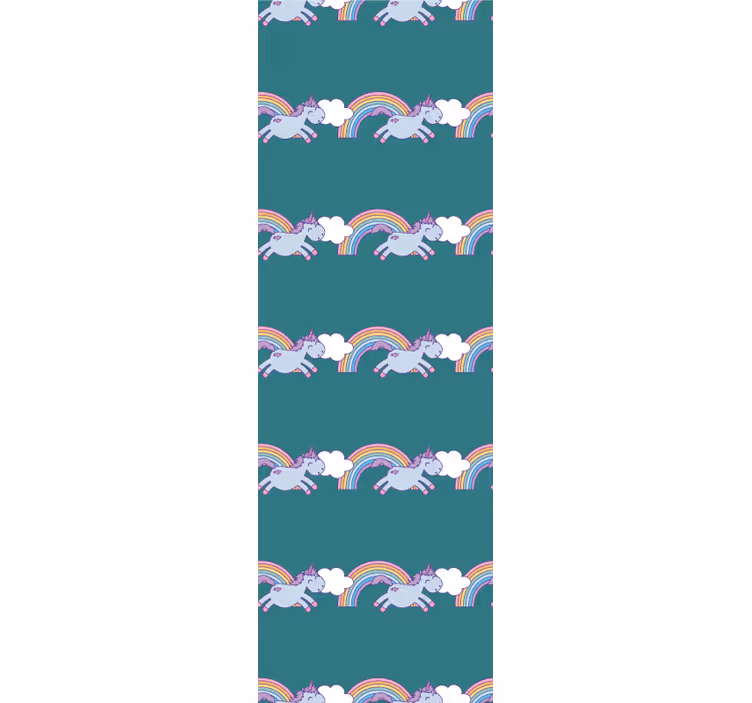 Rulou geam pentru copii fundal teal cu unicorni - TenStickers