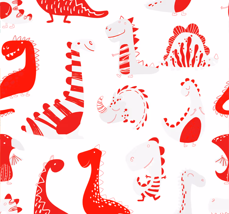 Rulou geam pentru copii desene roșii cu dinozauri - TenStickers