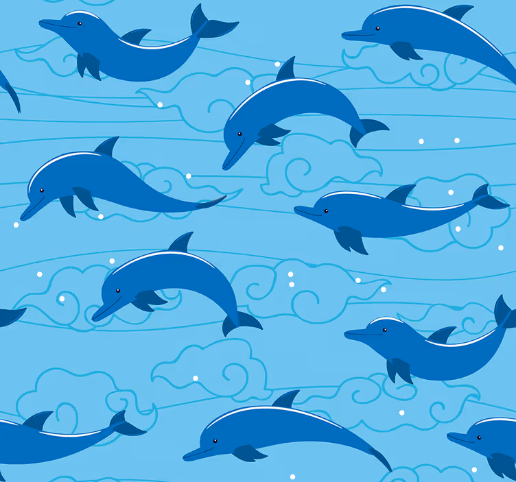 Rulou geam pentru copii cer cu nori și delfini - TenStickers