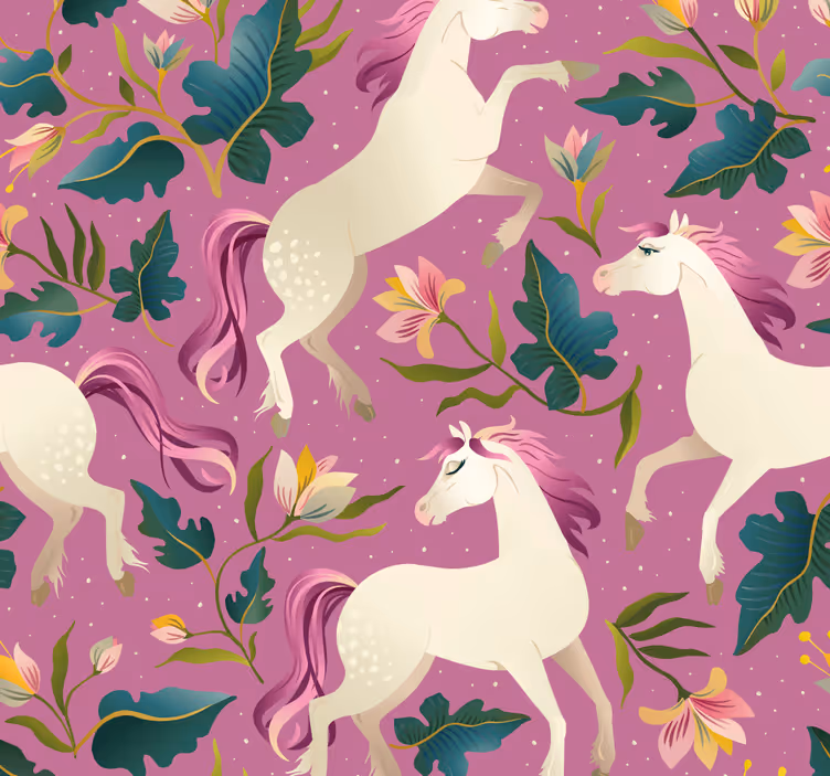 Rulou geam pentru copii design cal roz și floral - TenStickers