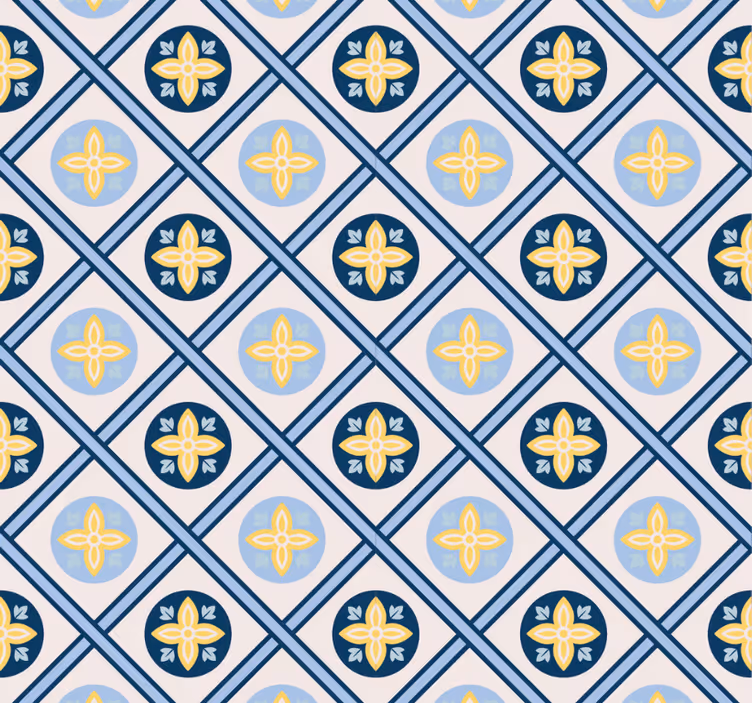 Rulou geam modern cu motive portugheze albastre și galbene - TenStickers