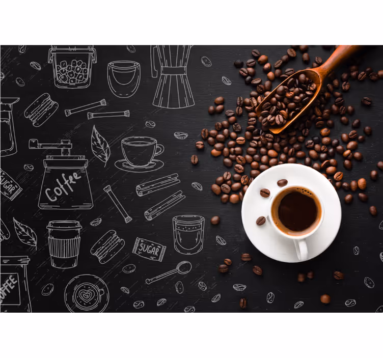 Rulou geam bucătărie boabe de cafea și desene - TenStickers