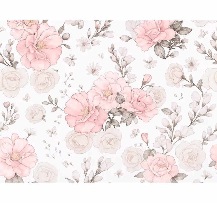 Rulou geam roz design floral gri și roz - TenStickers