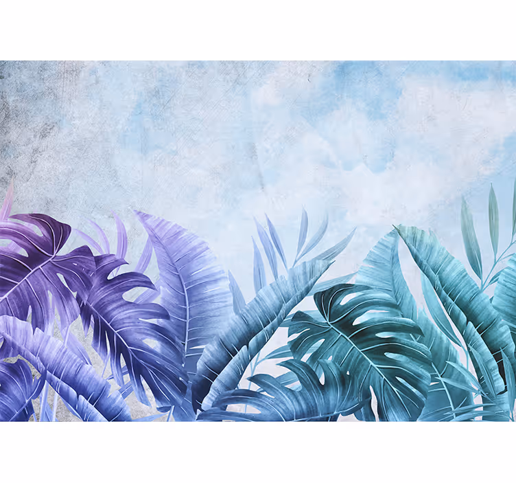 Rulou geam bucătărie plante tropicale albastre și mov - TenStickers