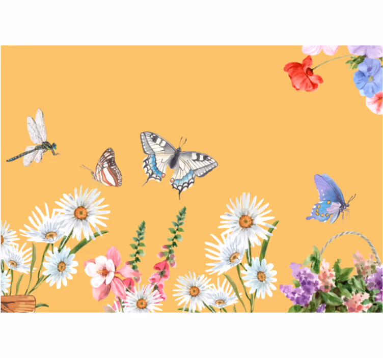 Rulou geam bucătărie pictură flori margarete și fluturi - TenStickers