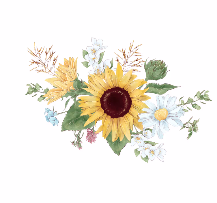 Rulou geam alb flori de soare și margarete - TenStickers