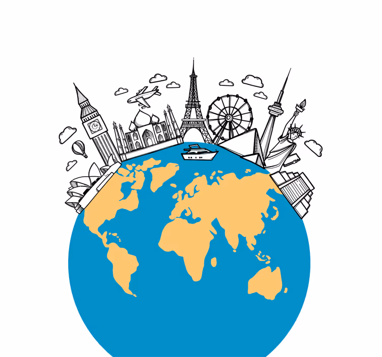 Rulou geam salon cu pictograme de repere mondiale - TenStickers