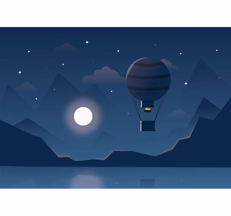 Rulou geam albastru aventură cu baloane noaptea - TenStickers