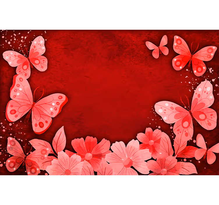 Rulou geam roșu cu design flori și fluturi - TenStickers