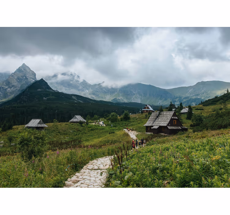 Rulou geam verde case din lemn în munții tatra - TenStickers