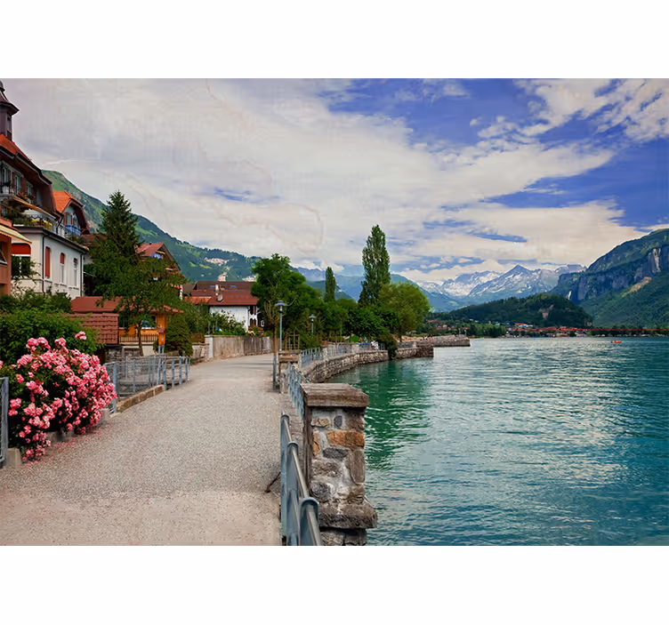 Rulou geam salon oraș frumos lângă lac în bern - TenStickers