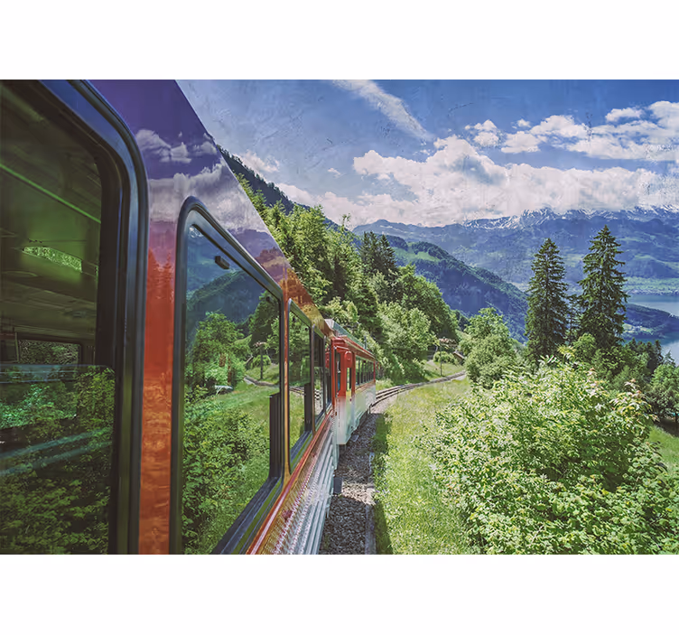 Rulou geam salon tren roșu în pădure - TenStickers