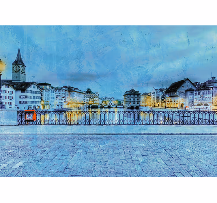 Rulou geam salon noapte rece pe un pod în zürich - TenStickers