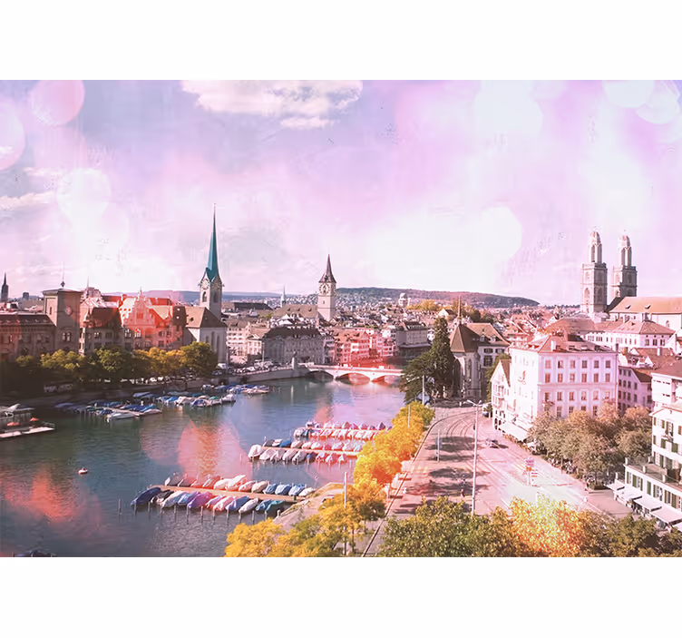 Rulou geam salon cu vedere la casele și lacul zürich - TenStickers