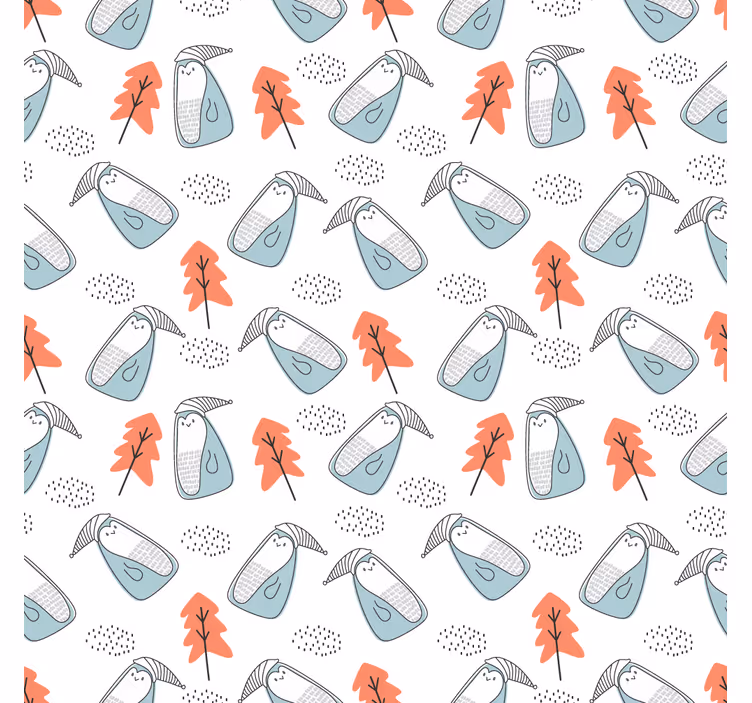 Rulou geam salon pinguini minimalisti cu arbori - TenStickers