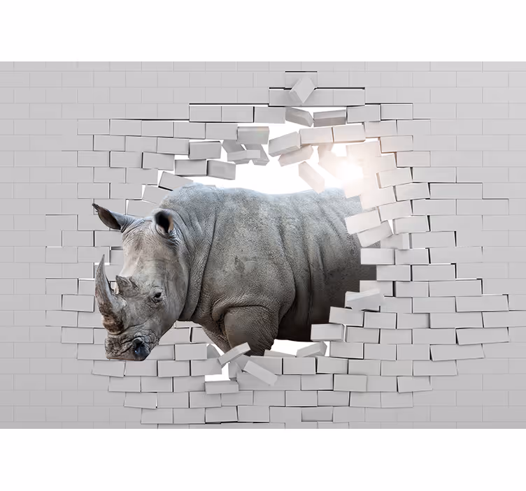Rulou geam alb rinocer 3d - TenStickers