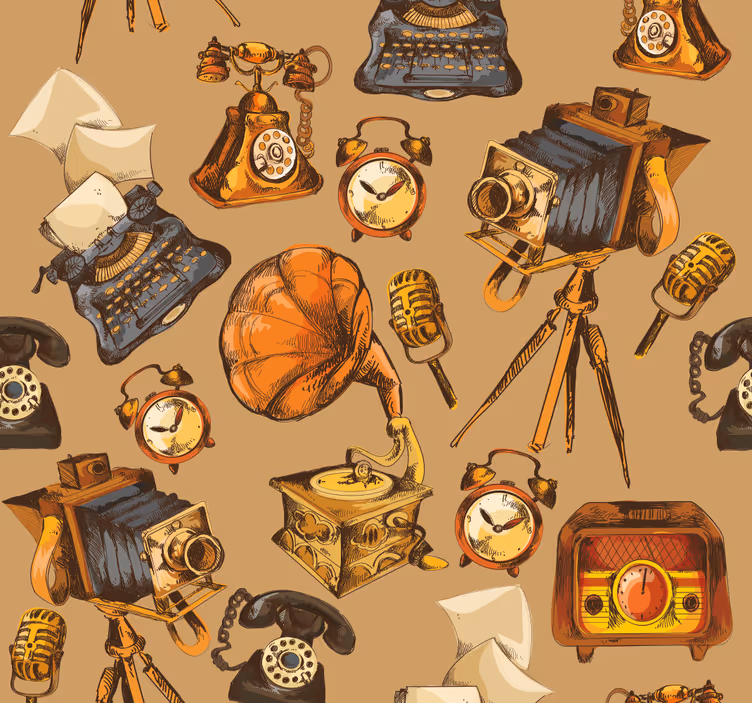 Rulou geam vintage colaj de obiecte vintage - TenStickers