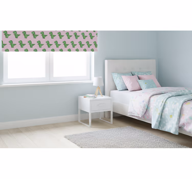 Rulou geam roz dinozauri mici pe fundal roz - TenStickers