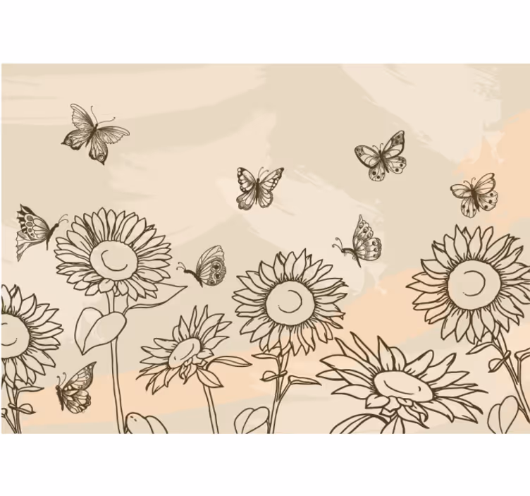 Rulou geam bej cu flori de soare și fluturi - TenStickers