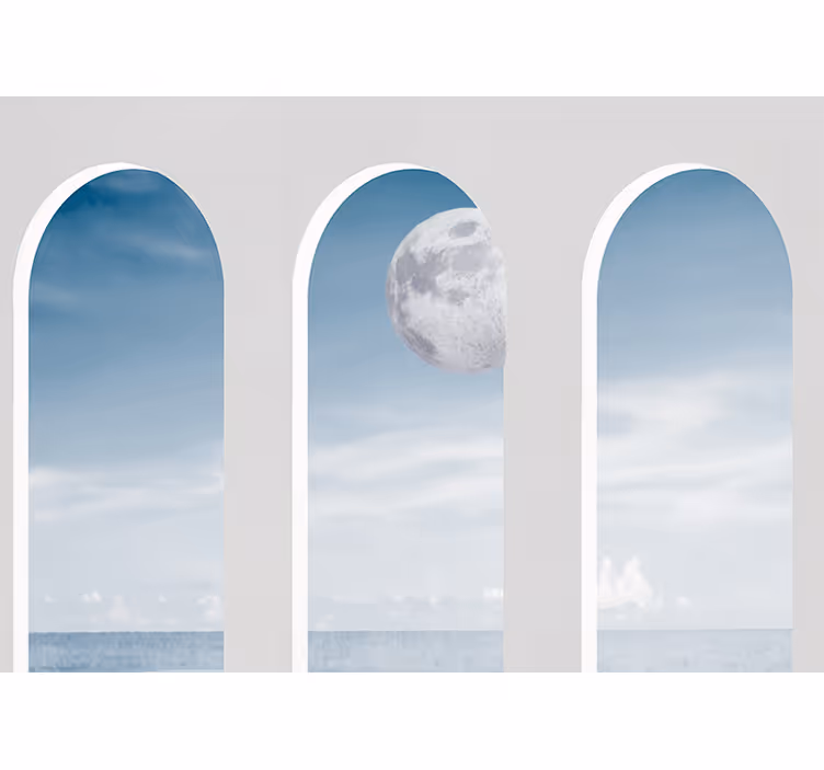 Rulou geam cameră noapte idilică cu lună în grecia - TenStickers