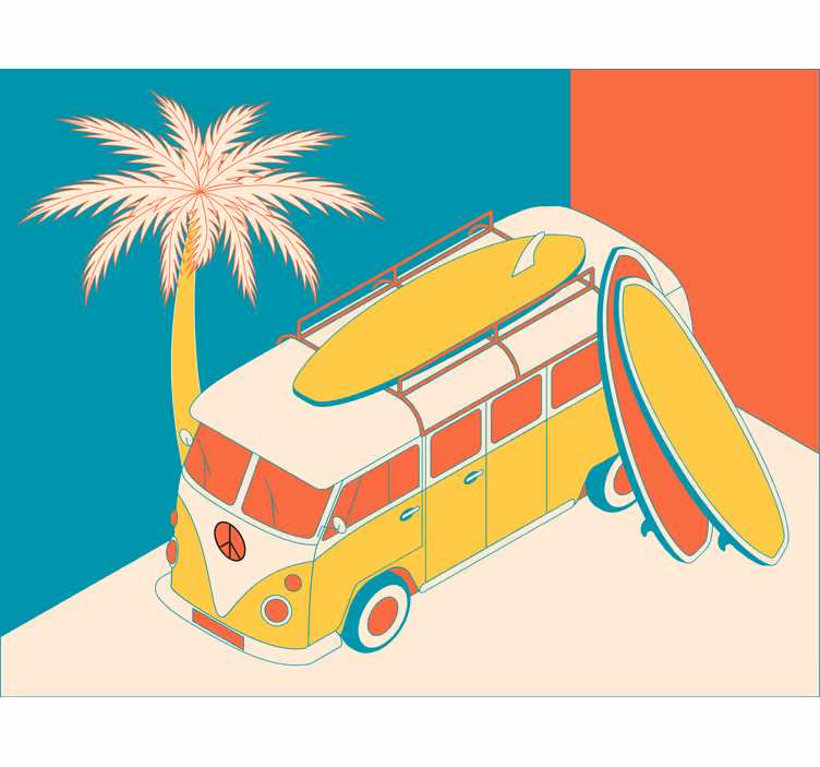 Rulou geam cameră autobuz hippy miniatură - TenStickers