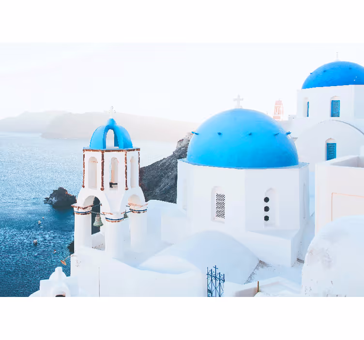 Rulou geam alb case albe și albastre din santorini - TenStickers