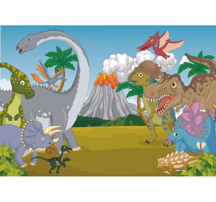 Rulou geam pentru copii cu fotomural decorativ dinozauri - TenStickers