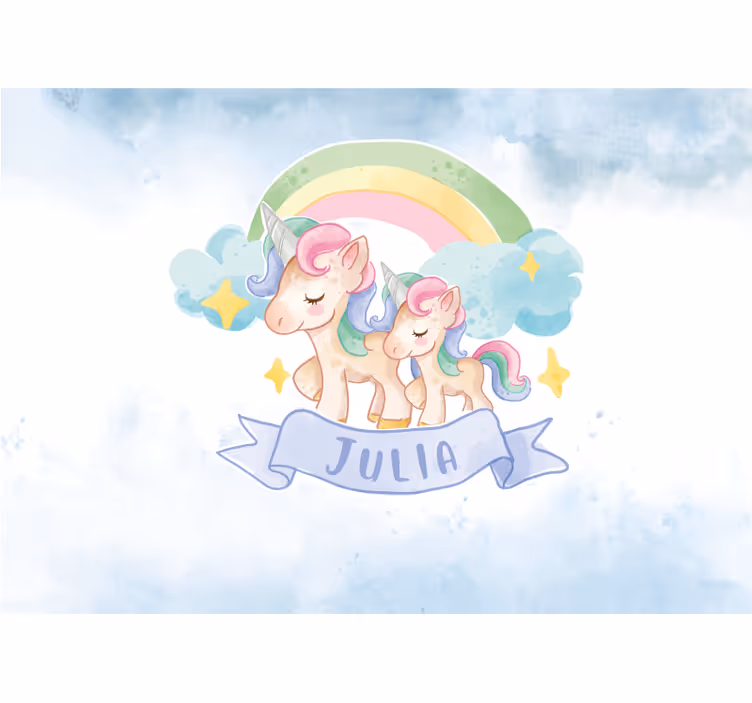 Rulou geam pentru copii cu unicorni fericiți pe curcubeu - TenStickers