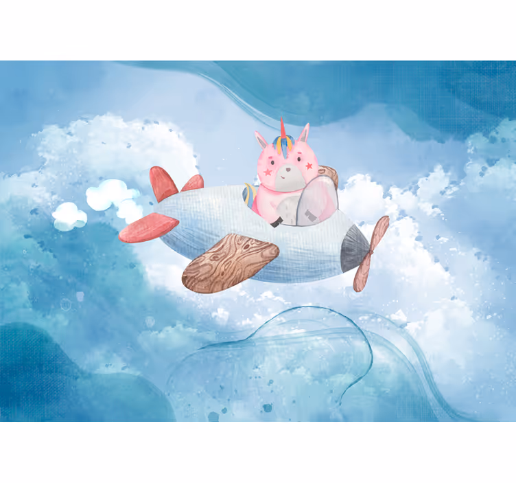 Rulou geam pentru copii unicorn zburător în cer albastru - TenStickers