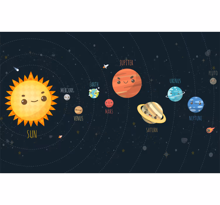 Rulou geam pentru copii sistem solar explicat desenat - TenStickers