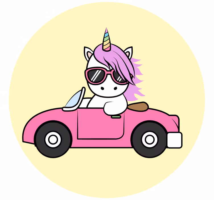 Rulou geam pentru copii unicorni faini la volan - TenStickers