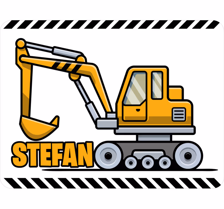 Rulou geam pentru copii excavator galben cu nume - TenStickers