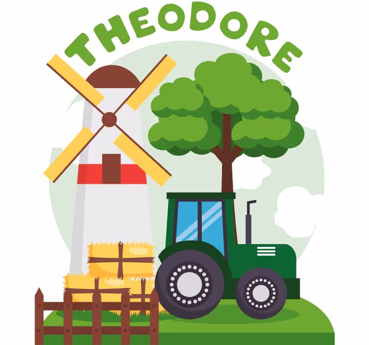 Rulou geam pentru copii tractor verde cu deal și nori - TenStickers