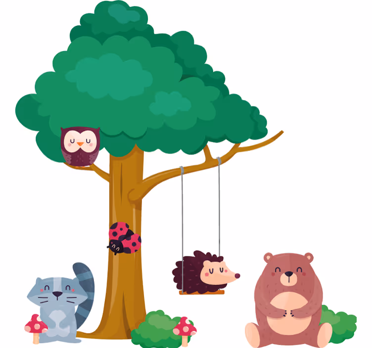 Rulou geam pentru copii animale de pădure la leagăn - TenStickers