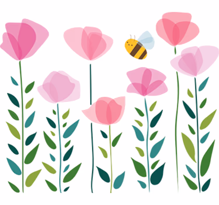 Rulou geam pentru copii flori roz și albină - TenStickers
