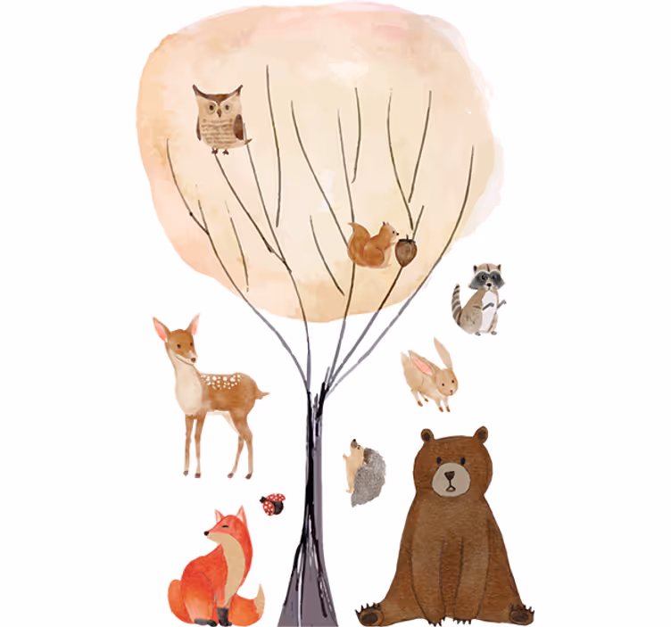 Rulou geam pentru copii animale de pădure și copac - TenStickers