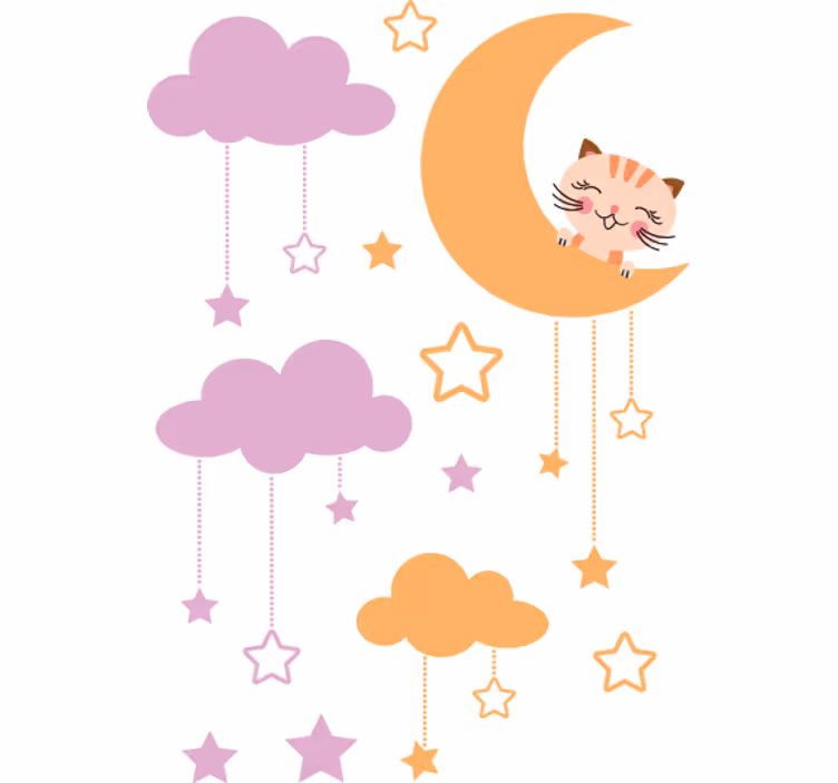 Rulou geam pentru copii autocolant lunar cu pisică - TenStickers