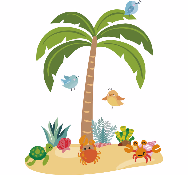 Rulou geam pentru copii palmier și animale marine - TenStickers