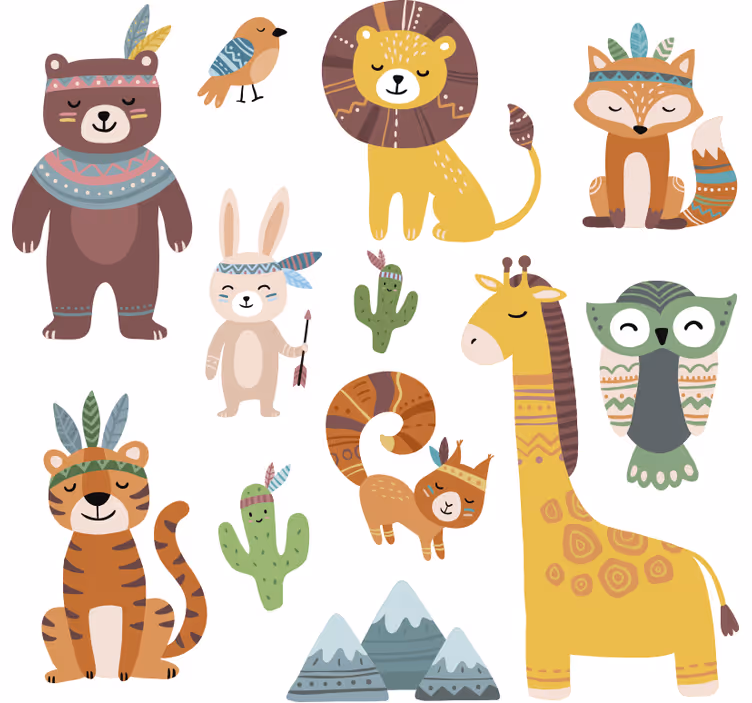 Rulou geam pentru copii animale tribale amuzante - TenStickers
