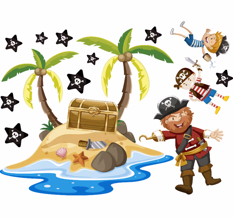Rulou geam pentru copii pirați și palmieri - TenStickers