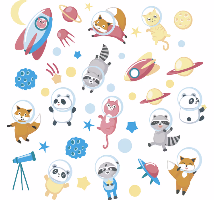 Rulou geam pentru copii animale în spațiu - TenStickers