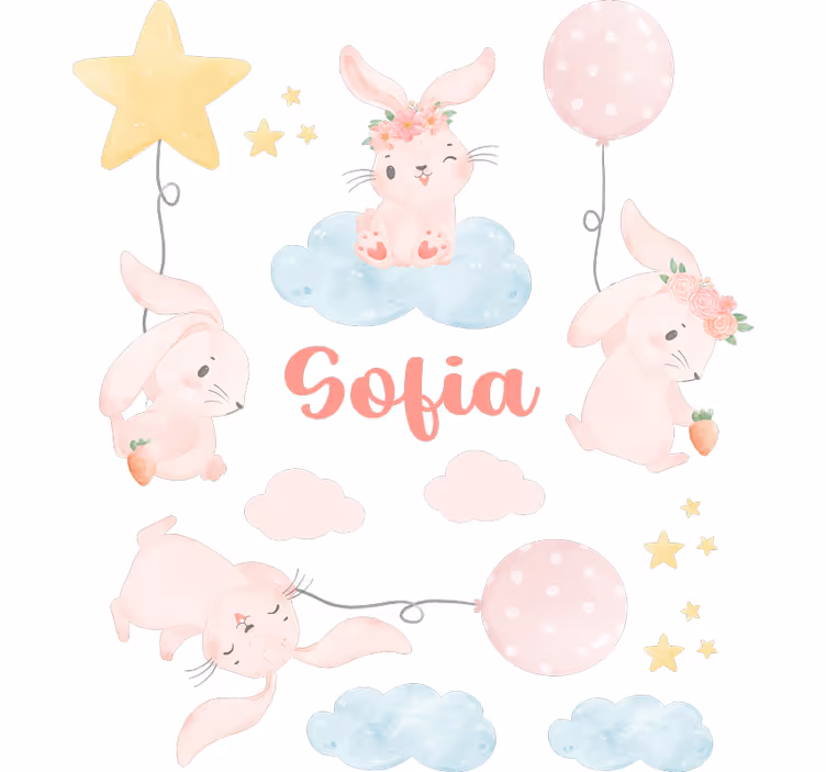 Rulou geam pentru copii baloane roz cu iepurași - TenStickers