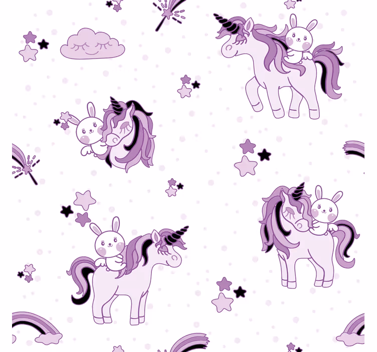 Rulou geam pentru copii cu unicorni și iepuri printre stele - TenStickers