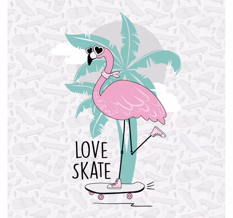 Rulou geam pentru copii cu flamingo desenat pe patine - TenStickers