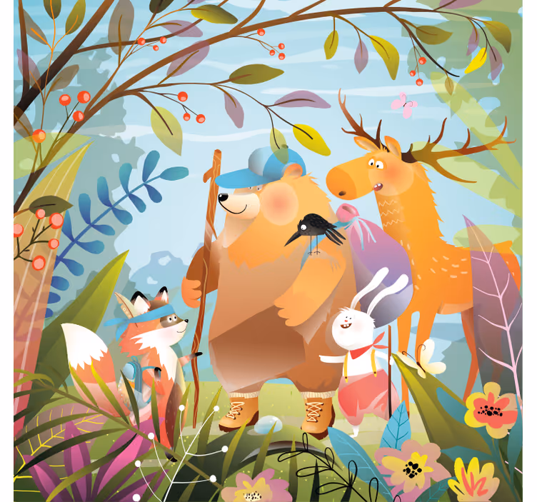 Rulou geam pentru copii prieteni animale în pădure - TenStickers